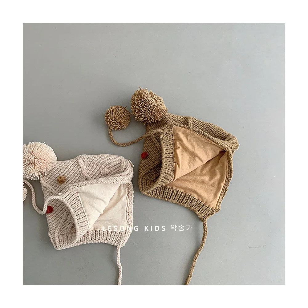 -ベビー帽子 ポンポン付きニットキャップボンネット 5カラー【mh0006952】 - mamahalo shop - ベビー用帽子 -  べビー服 - 子供服 - 男の子 - 女の子