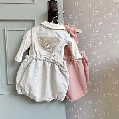 -ベビーロンパース ノースリーブボディスーツ ベアくまワッペン 2カラー【mh0006384】 - mamahalo shop - ノースリーブロンパース -  べビー服 - 子供服 - 男の子 - 女の子