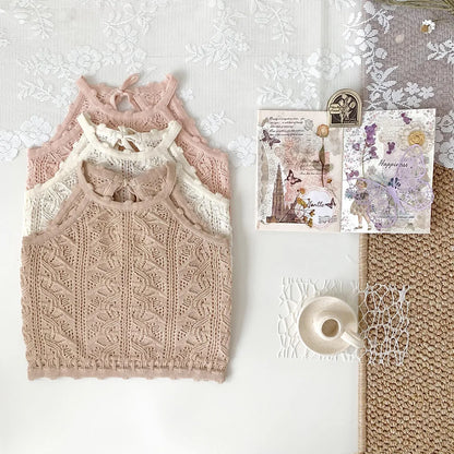 -ベビーキッズトップス レースニット キャミソール バックオープン 3カラー - mamahalo shop - タンクトップ・キャミソール・ノースリーブトップス -  べビー服 - 子供服 - 男の子 - 女の子