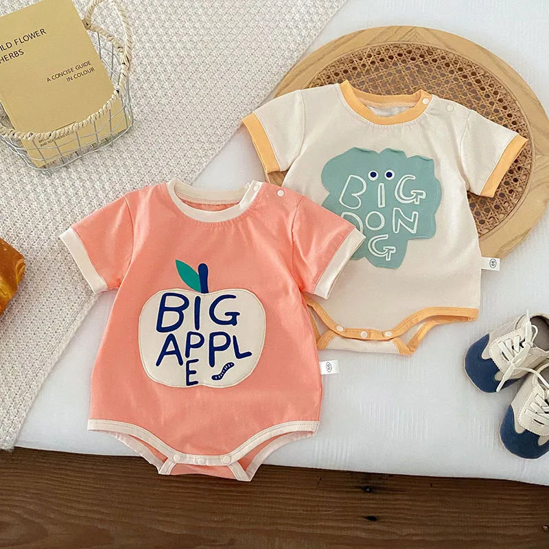 -ベビーロンパース 半袖ボディスーツ レターロゴ 2カラー【mh0005486】 - mamahalo shop - 半袖ロンパース -  べビー服 - 子供服 - 男の子 - 女の子