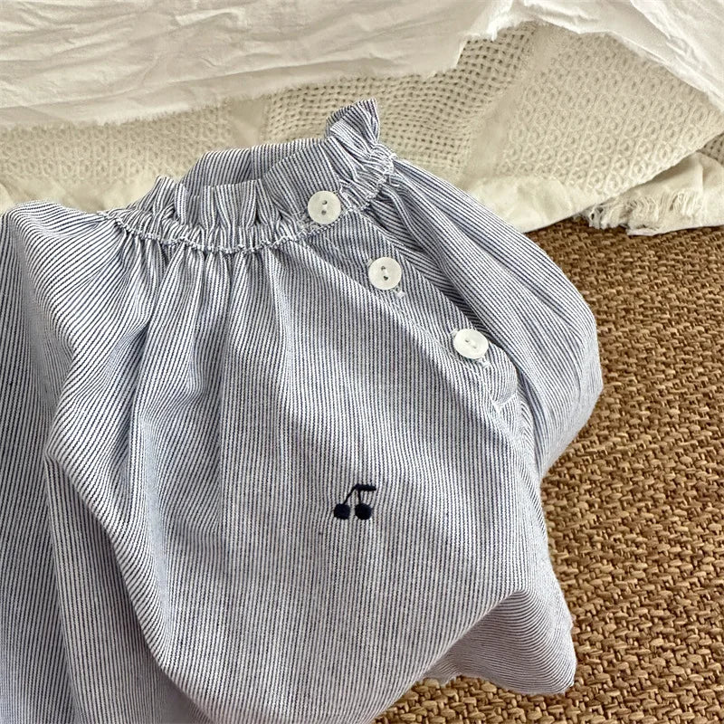 -キッズトップス ピンストライプ長袖スモックブラウス - mamahalo shop - 長袖シャツ・ブラウス -  べビー服 - 子供服 - 男の子 - 女の子