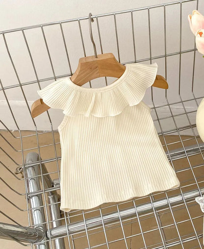 -ベビートップス フリルカラー ノースリーブTシャツ 5カラー - mamahalo shop - タンクトップ・キャミソール・ノースリーブトップス -  べビー服 - 子供服 - 男の子 - 女の子