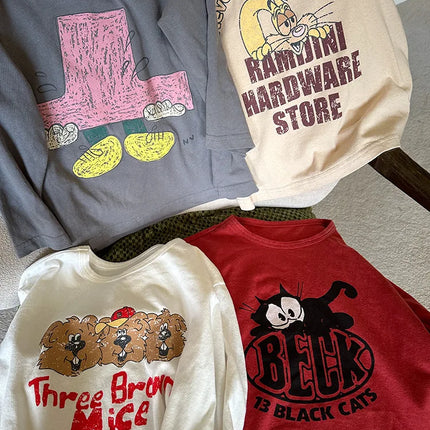 キッズトップス 長袖アニマルレターロゴプリントTシャツ 4カラー - mamahalo shop - 長袖Tシャツ -  べビー服 - 子供服 - 男の子 - 女の子