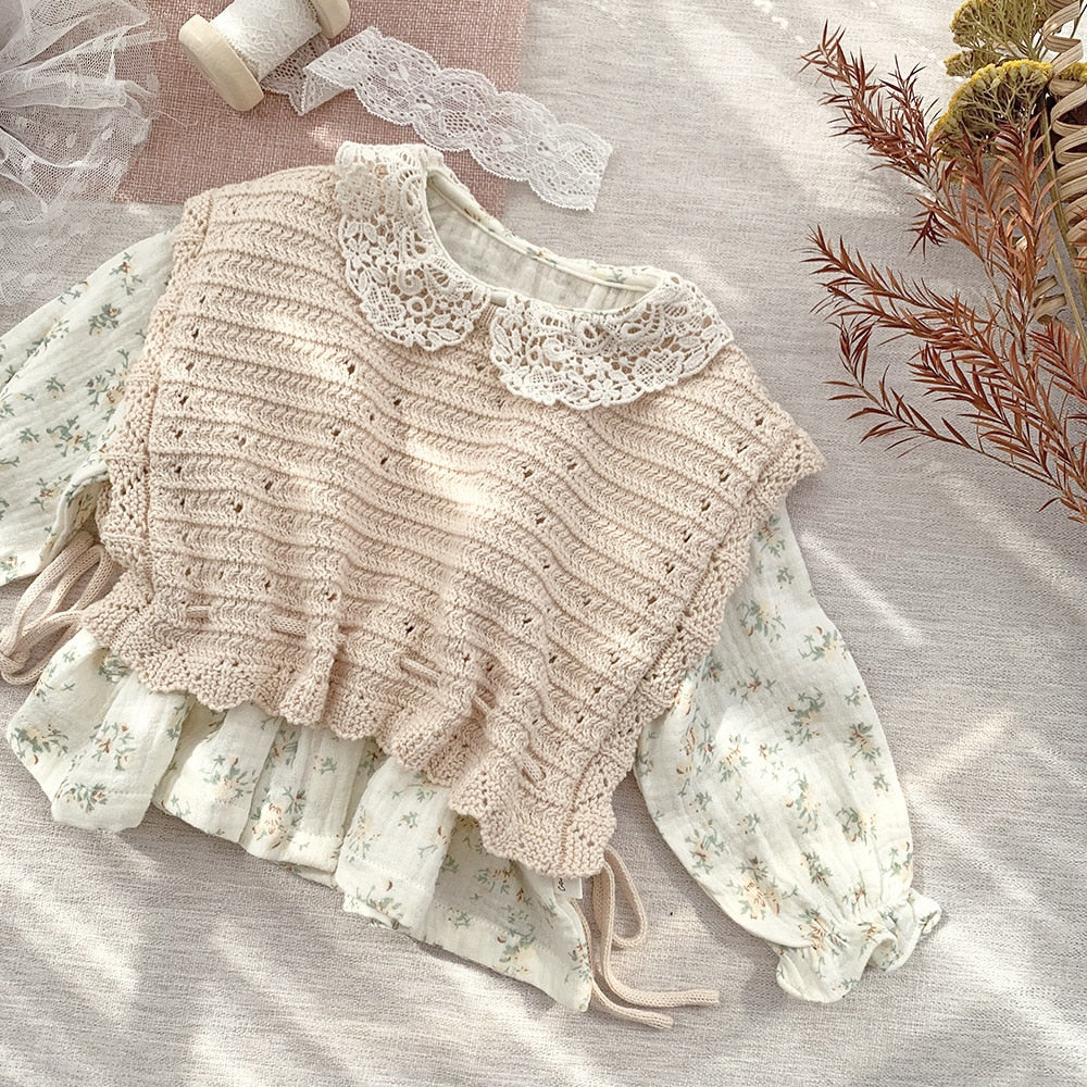 -ベビー キッズ レース 刺繍 襟 長袖 チュニック ブラウス シャツ - mamahalo shop - 長袖シャツ・ブラウス -  べビー服 - 子供服 - 男の子 - 女の子