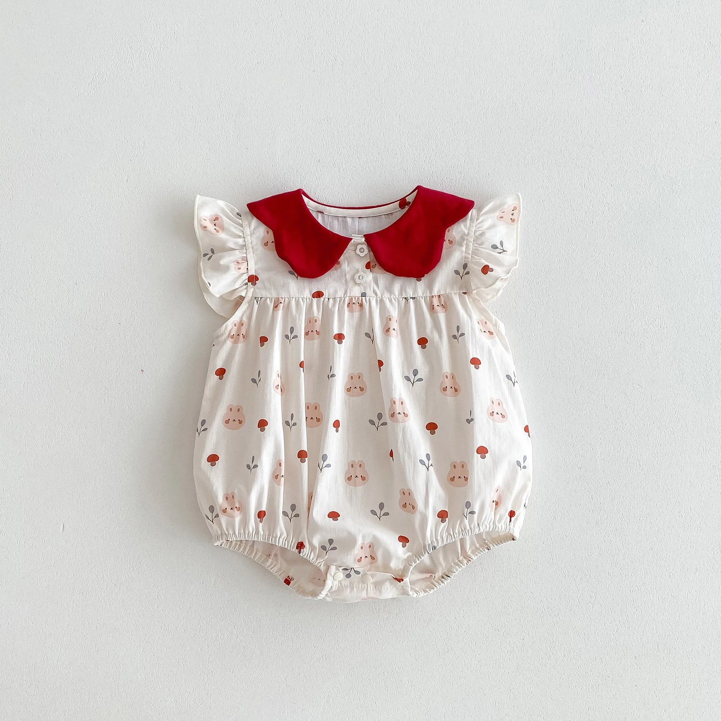 -ベビーロンパース 半袖フリルボディスーツ うさぎバニープリント【mh0005095】 - mamahalo shop - 半袖ロンパース -  べビー服 - 子供服 - 男の子 - 女の子