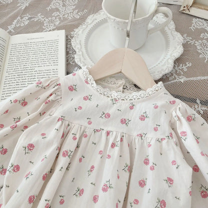 -ベビーロンパース 長袖ボディスーツ フラワー小花柄プリント レース【mh0004814】 - mamahalo shop - 長袖ロンパース -  べビー服 - 子供服 - 男の子 - 女の子