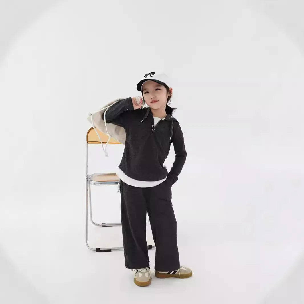 -キッズセットアップ 2点セット フーディ長袖Tシャツ+ロングパンツ 2カラー【mh0007318】 - mamahalo shop - 長袖セットアップ -  べビー服 - 子供服 - 男の子 - 女の子