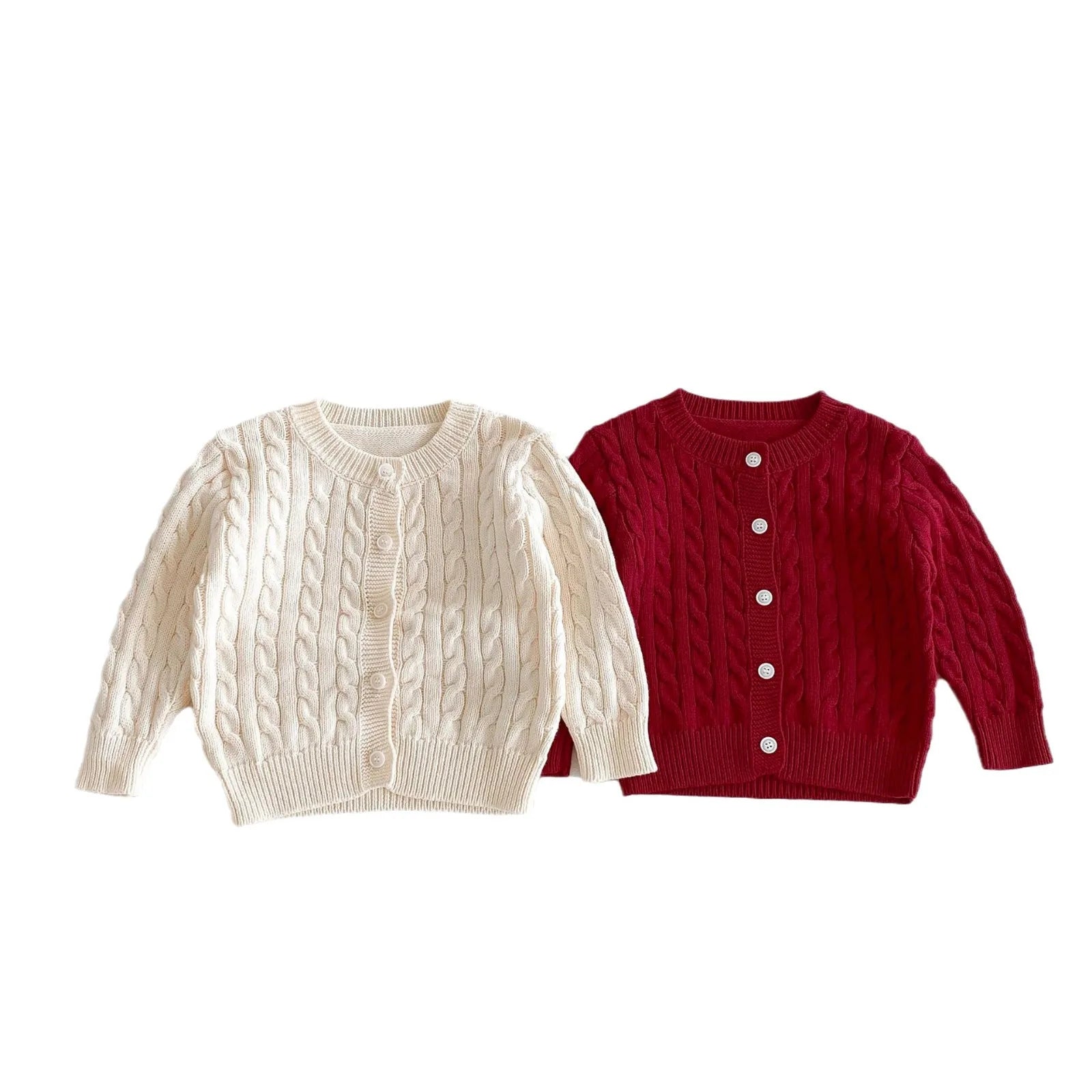 -キッズカーディガン 丸首ニットジャケット アランニット ケーブル編み 2カラー【mh0006657】 - mamahalo shop - カーディガン・パーカー -  べビー服 - 子供服 - 男の子 - 女の子