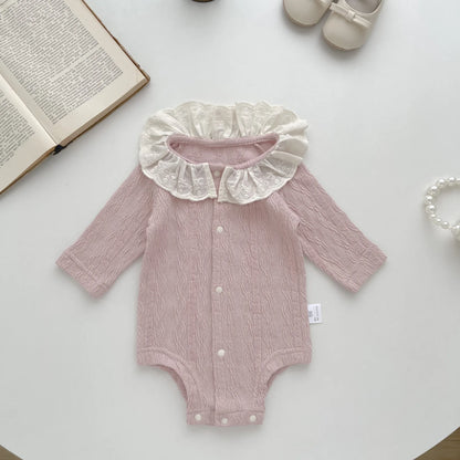 -ベビーロンパース 長袖ボディスーツ レース フリルサークル襟 2カラー【mh0004706】 - mamahalo shop - 長袖ロンパース -  べビー服 - 子供服 - 男の子 - 女の子