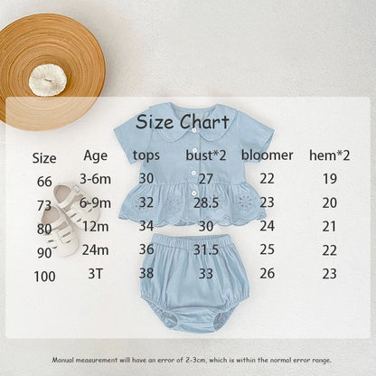 -ベビーセットアップ 2点セット 半袖ペプラムブラウス+ブルマパンツ ブルー【mh0006265】 - mamahalo shop - 半袖セットアップ -  べビー服 - 子供服 - 男の子 - 女の子