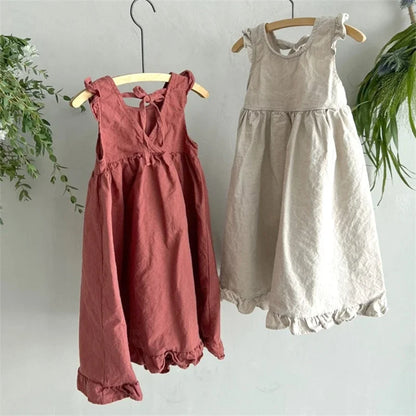 -キッズワンピース ノースリーブバックオープンフリルサマードレス 2カラー【mh0005832】 - mamahalo shop - ノースリーブワンピース -  べビー服 - 子供服 - 男の子 - 女の子