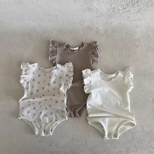 -ベビーロンパース フリルスリーブボディスーツ 3カラー【mh0005382】 - mamahalo shop - 半袖ロンパース -  べビー服 - 子供服 - 男の子 - 女の子