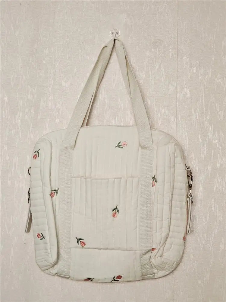 -キルティング くま ベア オリーブ フラワー 刺繍 ショルダー ママバッグ ストローラー ベビーカー - mamahalo shop - マザーズバッグ -  べビー服 - 子供服 - 男の子 - 女の子