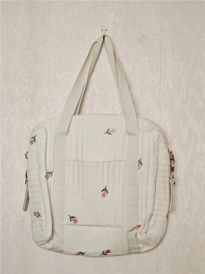 -キルティング くま ベア オリーブ フラワー 刺繍 ショルダー ママバッグ ストローラー ベビーカー - mamahalo shop - マザーズバッグ -  べビー服 - 子供服 - 男の子 - 女の子