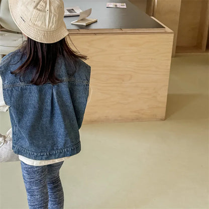 -キッズベスト デニムベスト 襟付き前あき ノースリーブジャケット 2カラー - mamahalo shop - ベスト -  べビー服 - 子供服 - 男の子 - 女の子