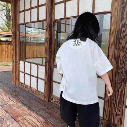 -☺︎ キッズ バック レターロゴ 半袖 ルーズ Tシャツ トップス ボーイズ - mamahalo shop - 半袖Tシャツ -  べビー服 - 子供服 - 男の子 - 女の子