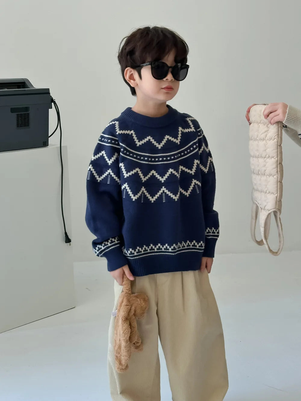 -キッズトップス 幾何学デザインニットセーター 2カラー - mamahalo shop - ニット・セーター -  べビー服 - 子供服 - 男の子 - 女の子