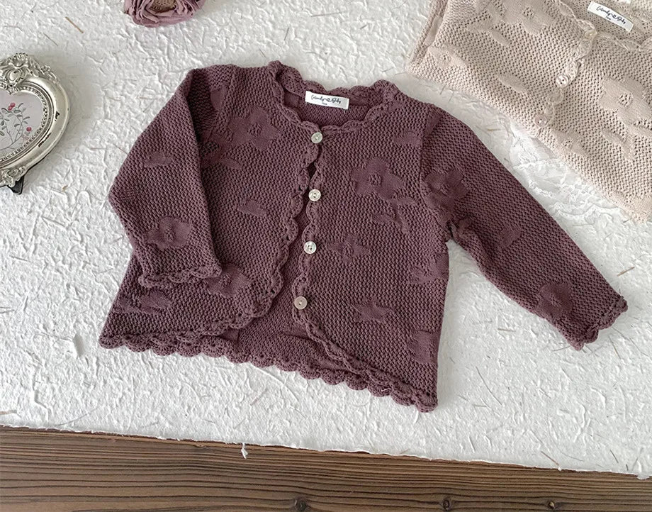 -ベビーキッズカーディガン ニットジャケット フラワー花柄刺繍 ボレロ 3カラー【mh0004275】 - mamahalo shop - カーディガン・パーカー -  べビー服 - 子供服 - 男の子 - 女の子