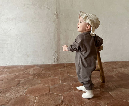 -ベビー 長袖ジャンプスーツ ロンパース レターロゴプリント コーヒー アプリコット 2カラー ボーイズ 男の子 子供服 7826 - mamahalo shop - 長袖ロンパース -  べビー服 - 子供服 - 男の子 - 女の子