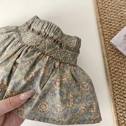 -ベビーパンツ フリルスカートブルマパンツ フラワー花柄プリント 2カラー - mamahalo shop - ブルマパンツ -  べビー服 - 子供服 - 男の子 - 女の子