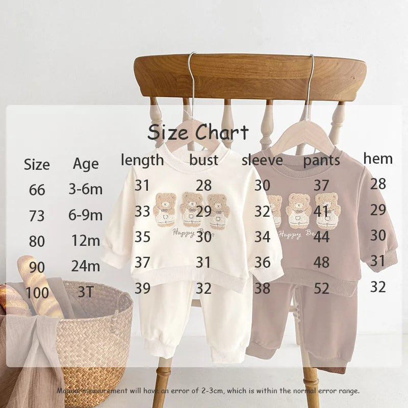 -ベビーセットアップ 2点セット スウェットトレーナー スウェットパンツ ベアくま刺繍  ベージュ/ブラウン/2カラー - mamahalo shop - 長袖セットアップ -  べビー服 - 子供服 - 男の子 - 女の子