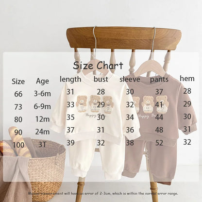 -ベビーセットアップ 2点セット スウェットトレーナー スウェットパンツ ベアくま刺繍  ベージュ/ブラウン/2カラー - mamahalo shop - 長袖セットアップ -  べビー服 - 子供服 - 男の子 - 女の子