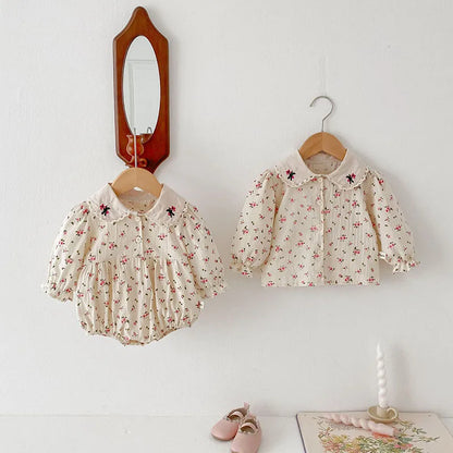 -ベビーロンパース/トップス 長袖 フラワー小花柄プリント刺繍【mh0006459】 - mamahalo shop - 長袖ロンパース -  べビー服 - 子供服 - 男の子 - 女の子