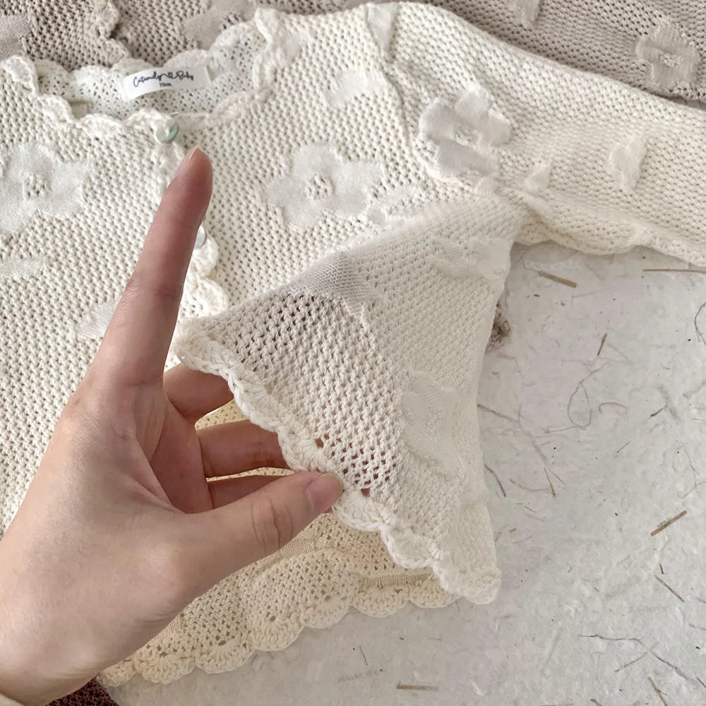 -ベビーキッズカーディガン ニットジャケット フラワー花柄刺繍 ボレロ 3カラー【mh0004275】 - mamahalo shop - カーディガン・パーカー -  べビー服 - 子供服 - 男の子 - 女の子