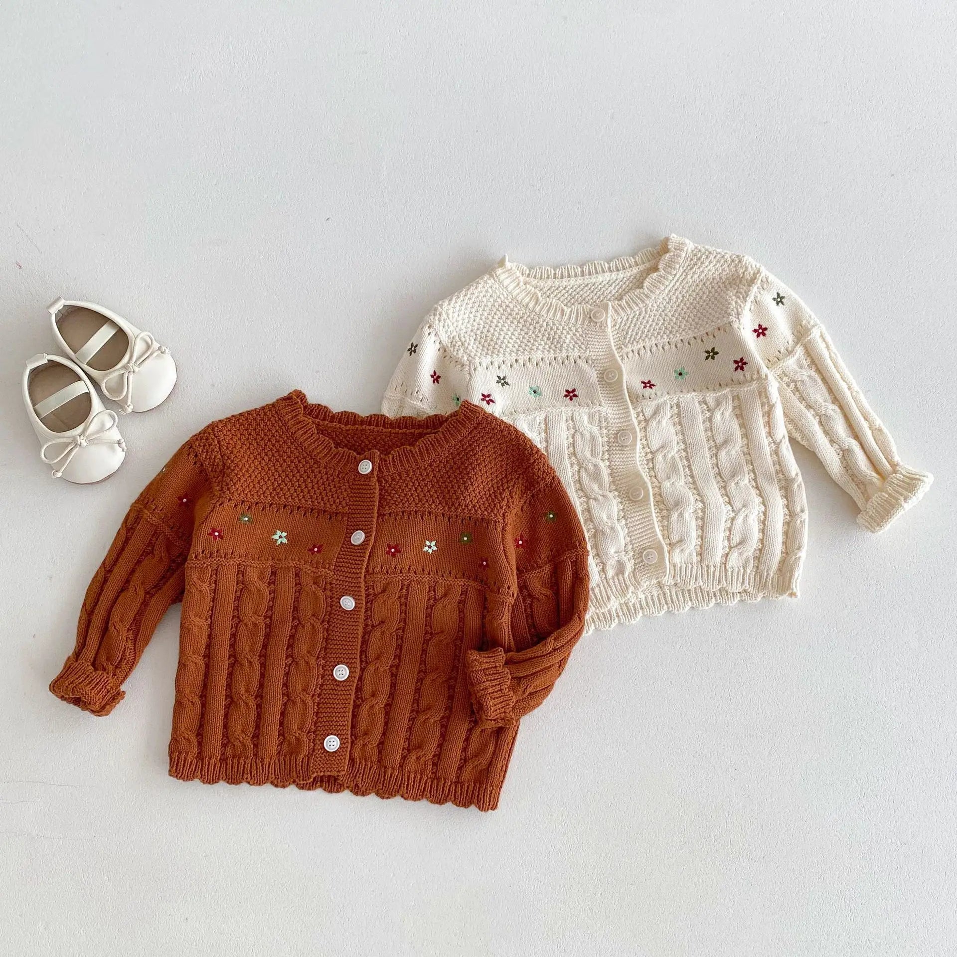 -キッズカーディガン フラワー刺繍レースニットジャケット 2カラー - mamahalo shop - カーディガン・パーカー -  べビー服 - 子供服 - 男の子 - 女の子