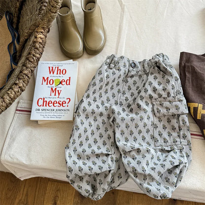 -キッズパンツ フラワー花柄プリント カーゴパンツ 2カラー - mamahalo shop - ロングパンツ・スウェットパンツ -  べビー服 - 子供服 - 男の子 - 女の子