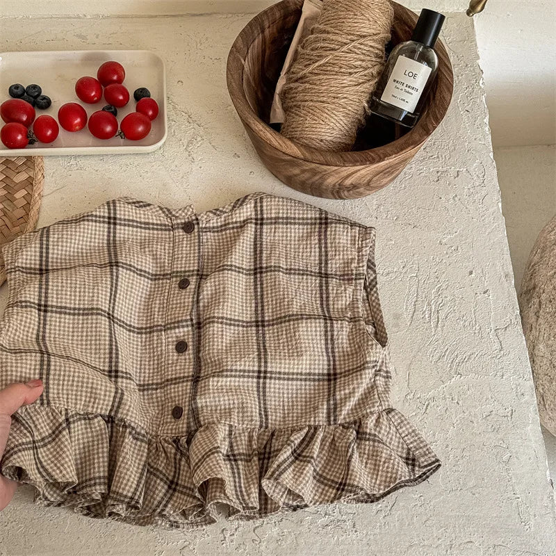 -キッズトップス ノースリーブペプラムフリルブラウス チェック 2カラー - mamahalo shop - タンクトップ・キャミソール・ノースリーブトップス -  べビー服 - 子供服 - 男の子 - 女の子
