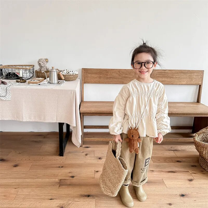 -キッズ長袖ブラウス チュニック トップス ベージュ コーヒー 2カラー ガールズ 女の子 子供服 7031 - mamahalo shop - 長袖シャツ・ブラウス -  べビー服 - 子供服 - 男の子 - 女の子