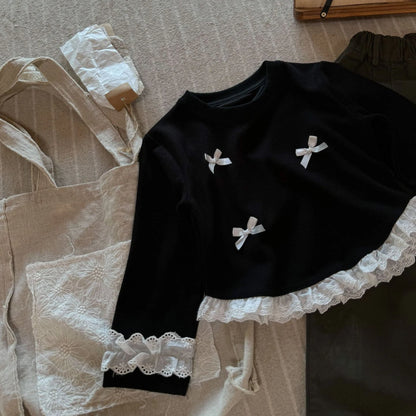 -キッズトップス リボン裾袖フリル長袖Tシャツ 2カラー【mh0007320】 - mamahalo shop - 長袖Tシャツ -  べビー服 - 子供服 - 男の子 - 女の子