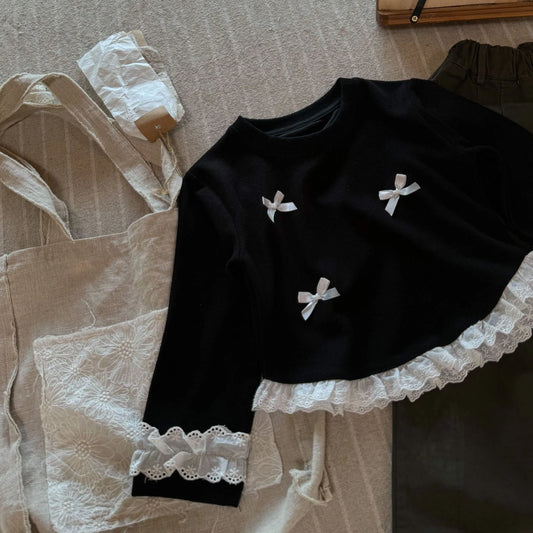 -キッズトップス リボン裾袖フリル長袖Tシャツ 2カラー【mh0007320】 - mamahalo shop - 長袖Tシャツ -  べビー服 - 子供服 - 男の子 - 女の子