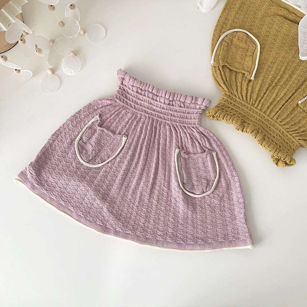 -キッズ サマー レースニット ポケット スカート ピンク マスタードイエロー ガールズ【mh0002017】 - mamahalo shop - スカート -  べビー服 - 子供服 - 男の子 - 女の子