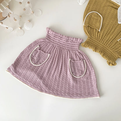 -キッズ サマー レースニット ポケット スカート ピンク マスタードイエロー ガールズ【mh0002017】 - mamahalo shop - スカート -  べビー服 - 子供服 - 男の子 - 女の子