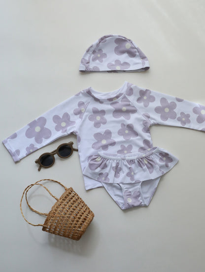 -キッズ 水着 フラワー 花柄 長袖 ワンピース ビキニ セパレート 帽子 セット ラッシュガード スイムウェア 8スタイル ガールズ【mh0002218】 - mamahalo shop - ベビー用水着 -  べビー服 - 子供服 - 男の子 - 女の子