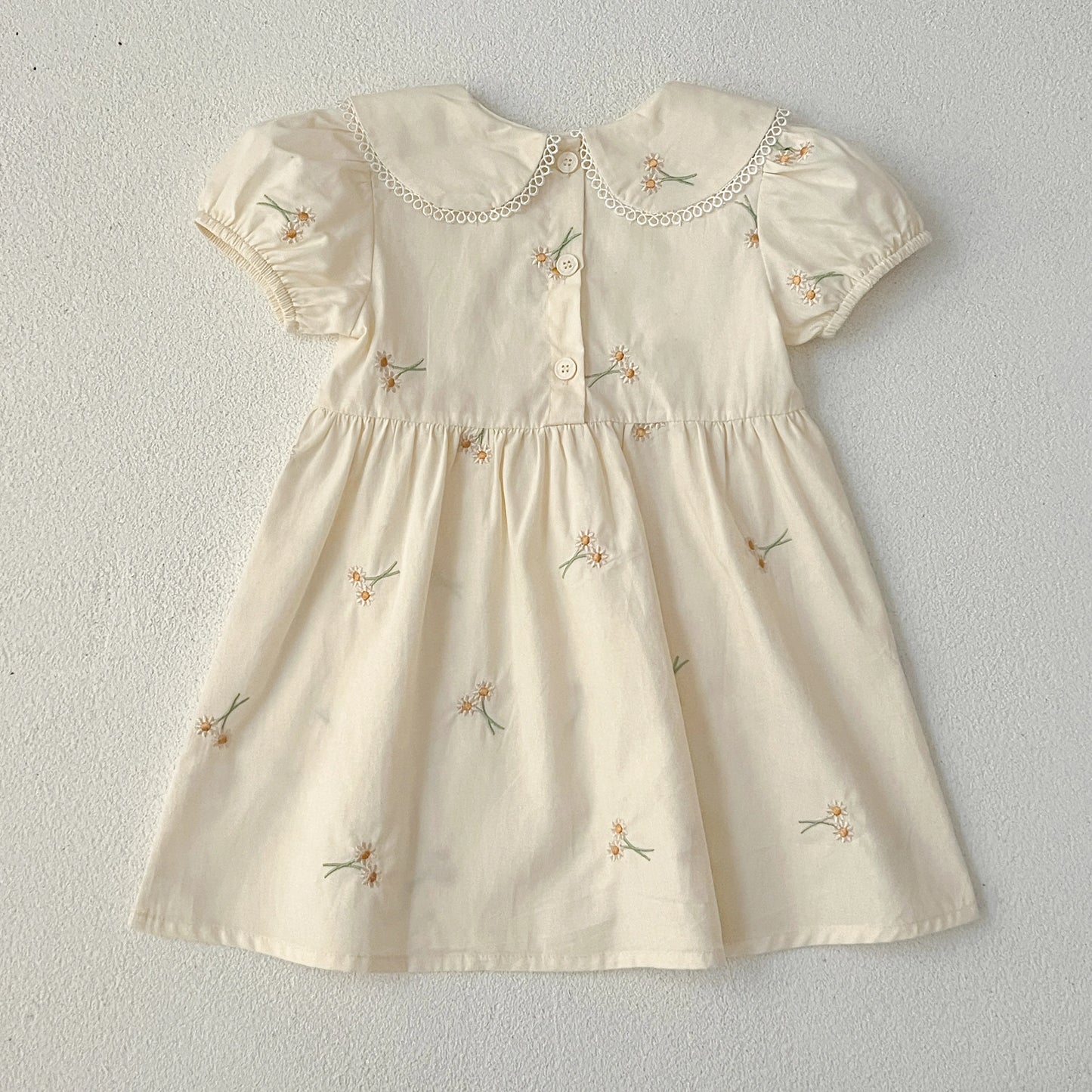 -キッズワンピース 半袖パフスリーブ フラワー花柄刺繍 丸襟 2カラー【mh0005874】 - mamahalo shop - 半袖ワンピース -  べビー服 - 子供服 - 男の子 - 女の子