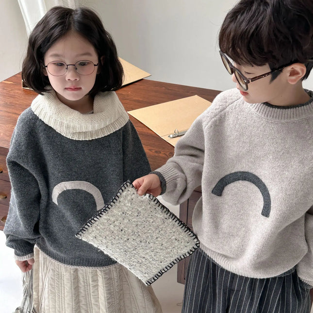 キッズトップス 幾何学刺繍ニットセーター 2カラー - mamahalo shop - ニット・セーター -  べビー服 - 子供服 - 男の子 - 女の子