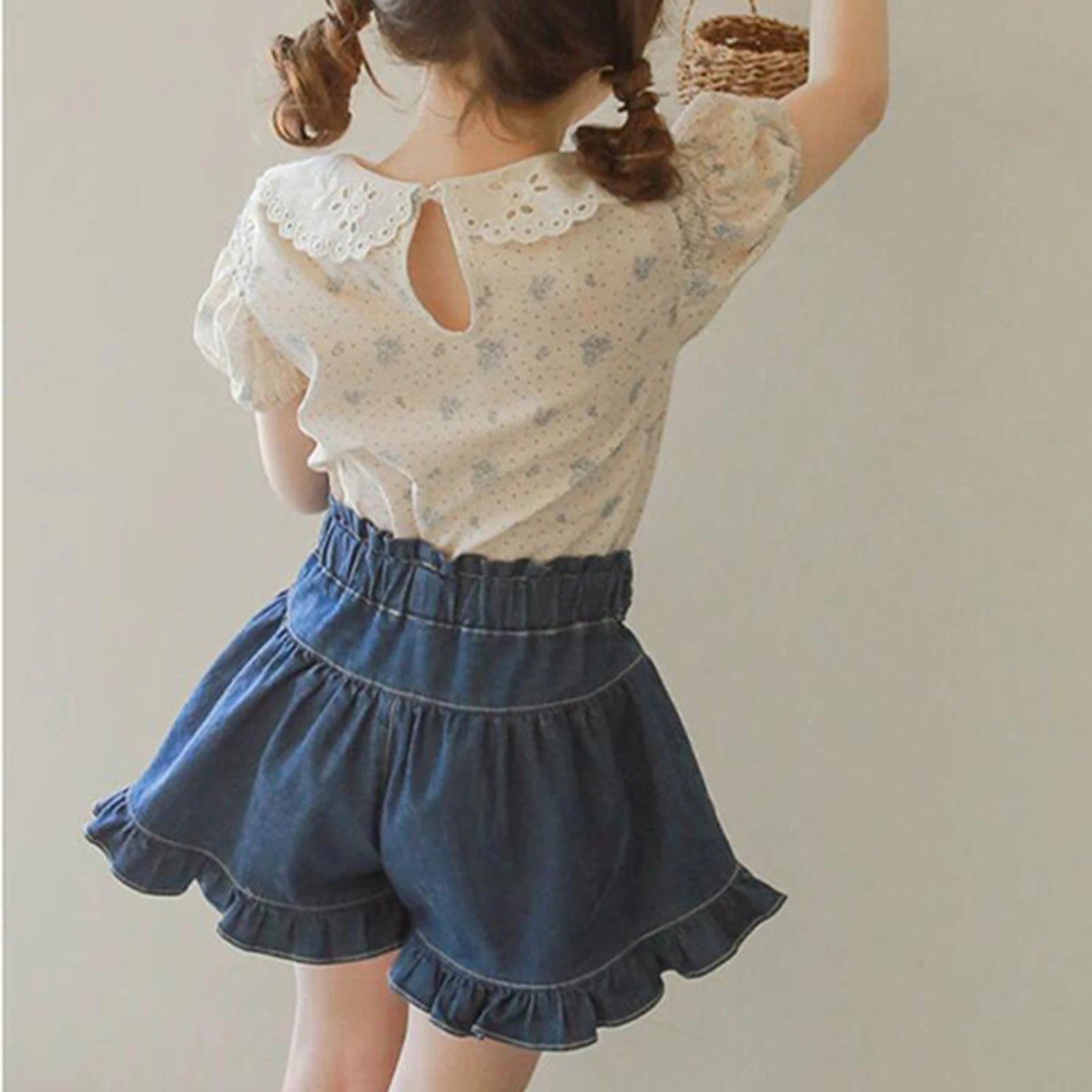 -キッズパンツ デニム フリルリボン ショートパンツ 2カラー【mh0006242】 - mamahalo shop - ハーフパンツ・ショートパンツ -  べビー服 - 子供服 - 男の子 - 女の子