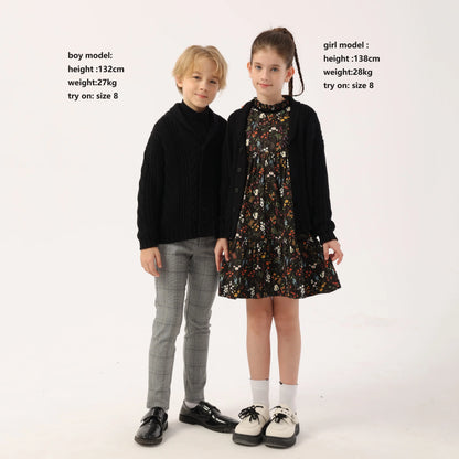 -ベビーキッズジュニア ケーブルニットカーディガン トラッドチェック サスペンダーパンツ ロングパンツ リンクコーデ 兄弟お揃い お出かけ - mamahalo shop - サロペットパンツ・サスペンダーパンツ -  べビー服 - 子供服 - 男の子 - 女の子