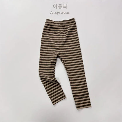 -キッズ レギンスパンツ ボーダー シンプル ベーシック カーキ ブラック 2カラー ユニセックス 男の子 女の子 子供服【mh0003013】 - mamahalo shop - レギンスパンツ -  べビー服 - 子供服 - 男の子 - 女の子