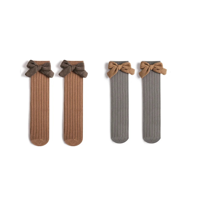 -ベビー キッズ リボン ハイソックス 靴下 2足 セット - mamahalo shop - ベビー用靴下・タイツ -  べビー服 - 子供服 - 男の子 - 女の子