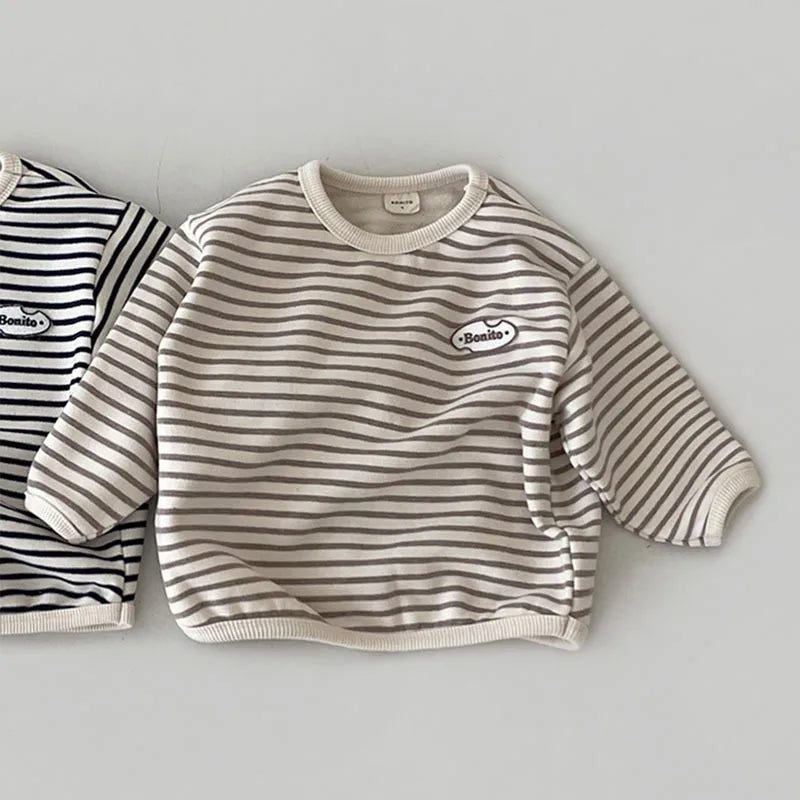 -ベビートップス ボーダー柄ワンポイント長袖Tシャツ 2カラー - mamahalo shop - 長袖Tシャツ -  べビー服 - 子供服 - 男の子 - 女の子