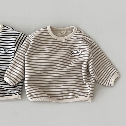 -ベビートップス ボーダー柄ワンポイント長袖Tシャツ 2カラー - mamahalo shop - 長袖Tシャツ -  べビー服 - 子供服 - 男の子 - 女の子