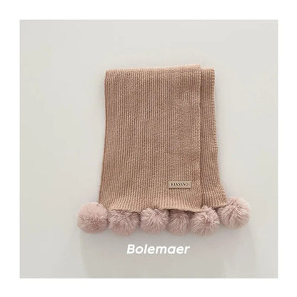 -キッズマフラー スカーフ ニット ぽんぽん付き ネックウォーマー 9カラー ガールズ 女の子 子供服 - mamahalo shop - ネックウォーマー -  べビー服 - 子供服 - 男の子 - 女の子