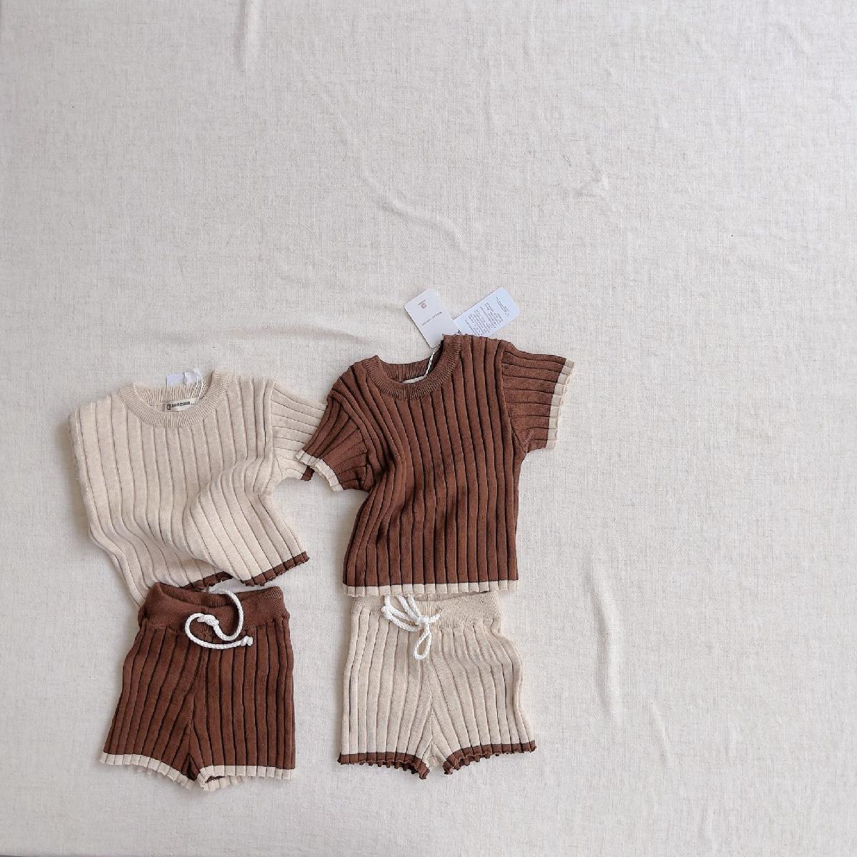 -ベビー サマーニット セットアップ 半袖 Tシャツ ショートパンツ ボーイズ - mamahalo shop - 半袖セットアップ -  べビー服 - 子供服 - 男の子 - 女の子