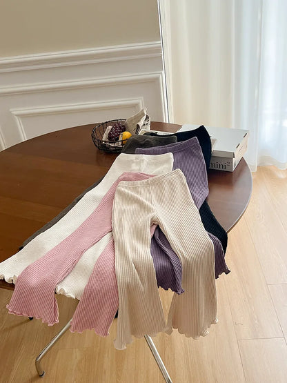 -キッズパンツ フリルフレアリブニットシンプルレギンスパンツ 5カラー - mamahalo shop - レギンスパンツ -  べビー服 - 子供服 - 男の子 - 女の子