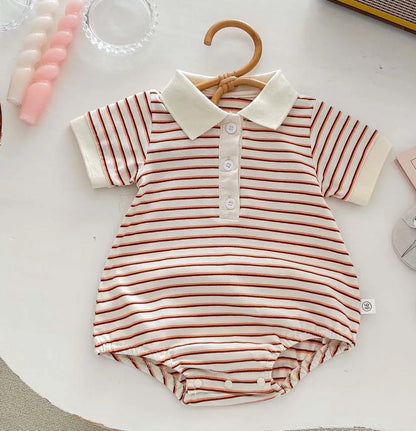 -ベビーロンパース 半袖ポロシャツボディスーツ ボーダー柄 2カラー【mh0004538】 - mamahalo shop - 半袖ロンパース -  べビー服 - 子供服 - 男の子 - 女の子
