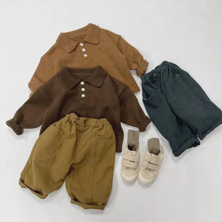 -キッズ長袖ポロシャツ ニットセーター 襟付きTシャツ トップス 3カラー ボーイズ 男の子 子供服 - mamahalo shop - ニット・セーター -  べビー服 - 子供服 - 男の子 - 女の子